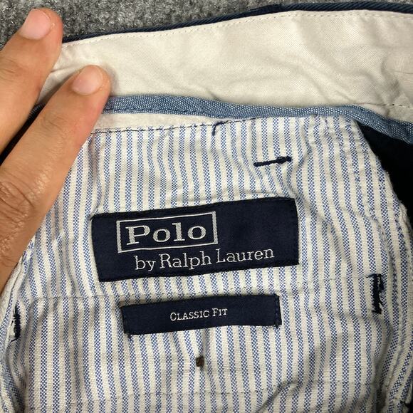 Polo Ralph Lauren Pants Mens 38x32 Navy Classic Fit Pleated Front Chino Casual - Picture 8 of 12